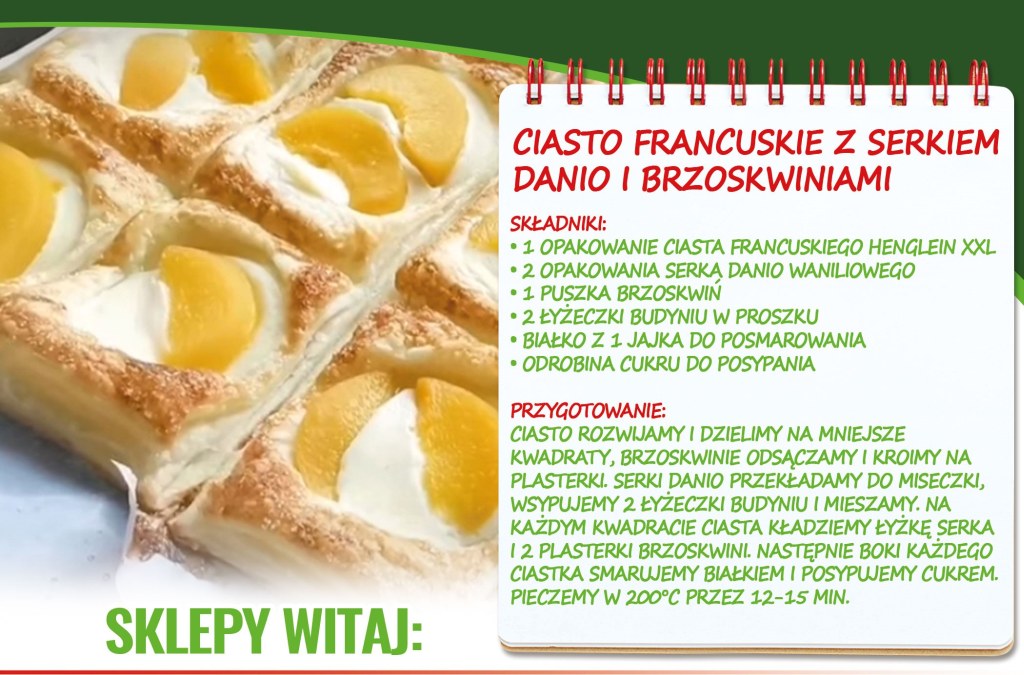 Ciasto francuskie z serkiem danio i brzoskwiniami